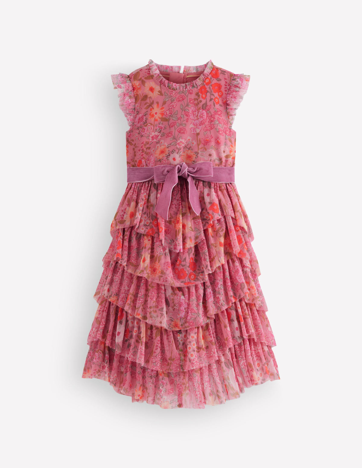 Robe à volants en tulle-Fleurs sauvages rose-2