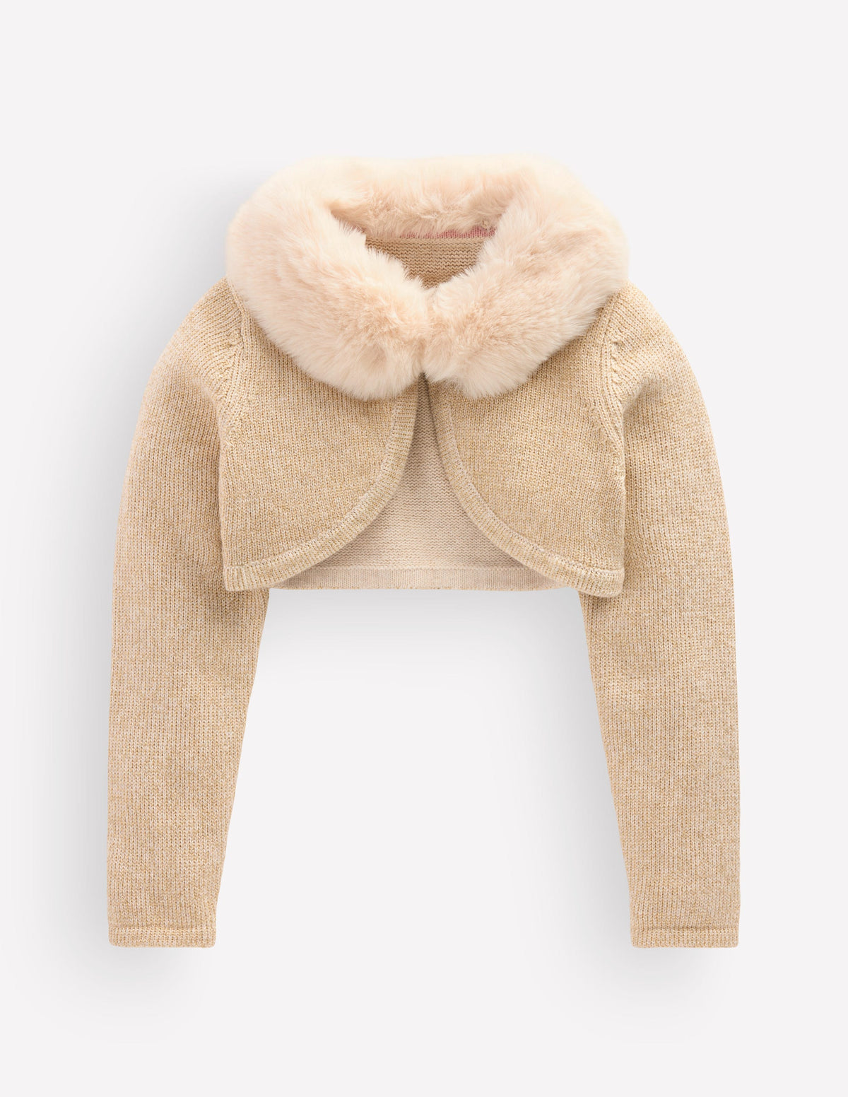 Verkürzte Strickjacke mit Kunstfellbesatz-Gold Glitzer - Image 1
