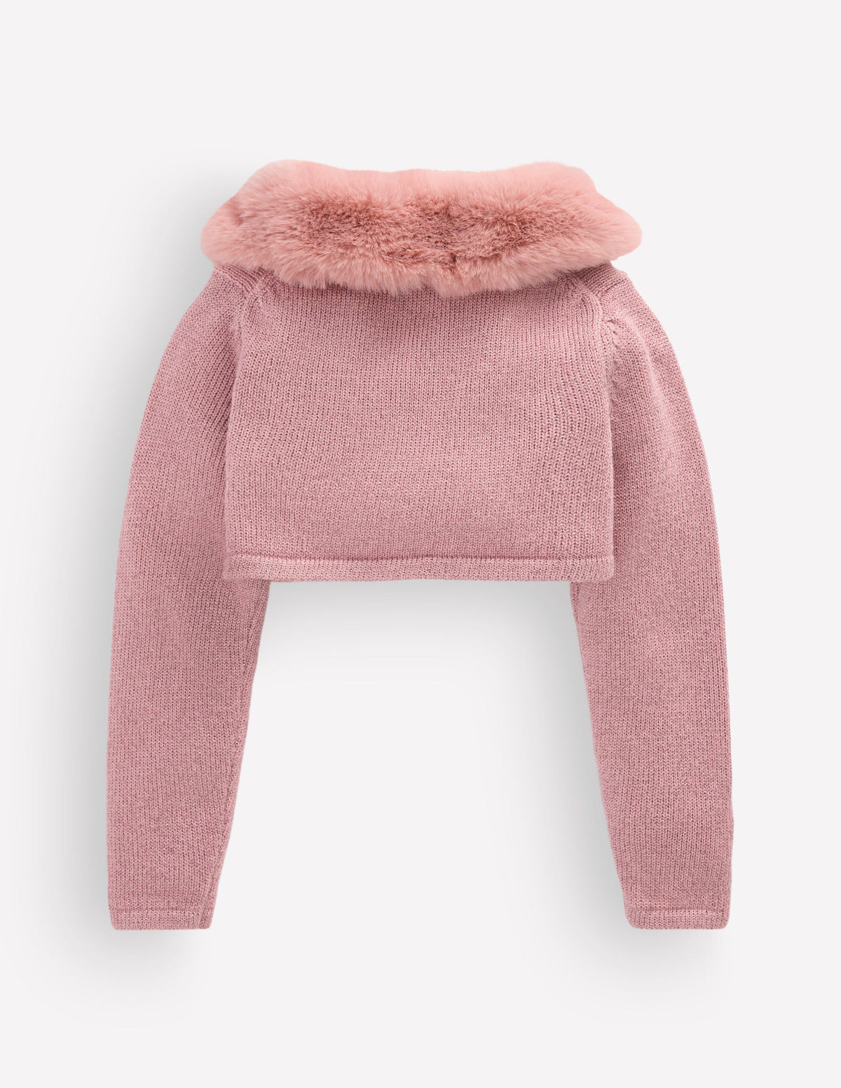 Verkürzte Strickjacke mit Kunstfellbesatz-Rosa Glitzer-2