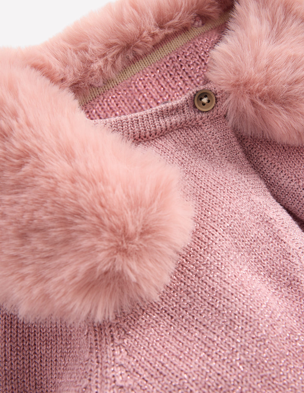 Verkürzte Strickjacke mit Kunstfellbesatz-Rosa Glitzer-3