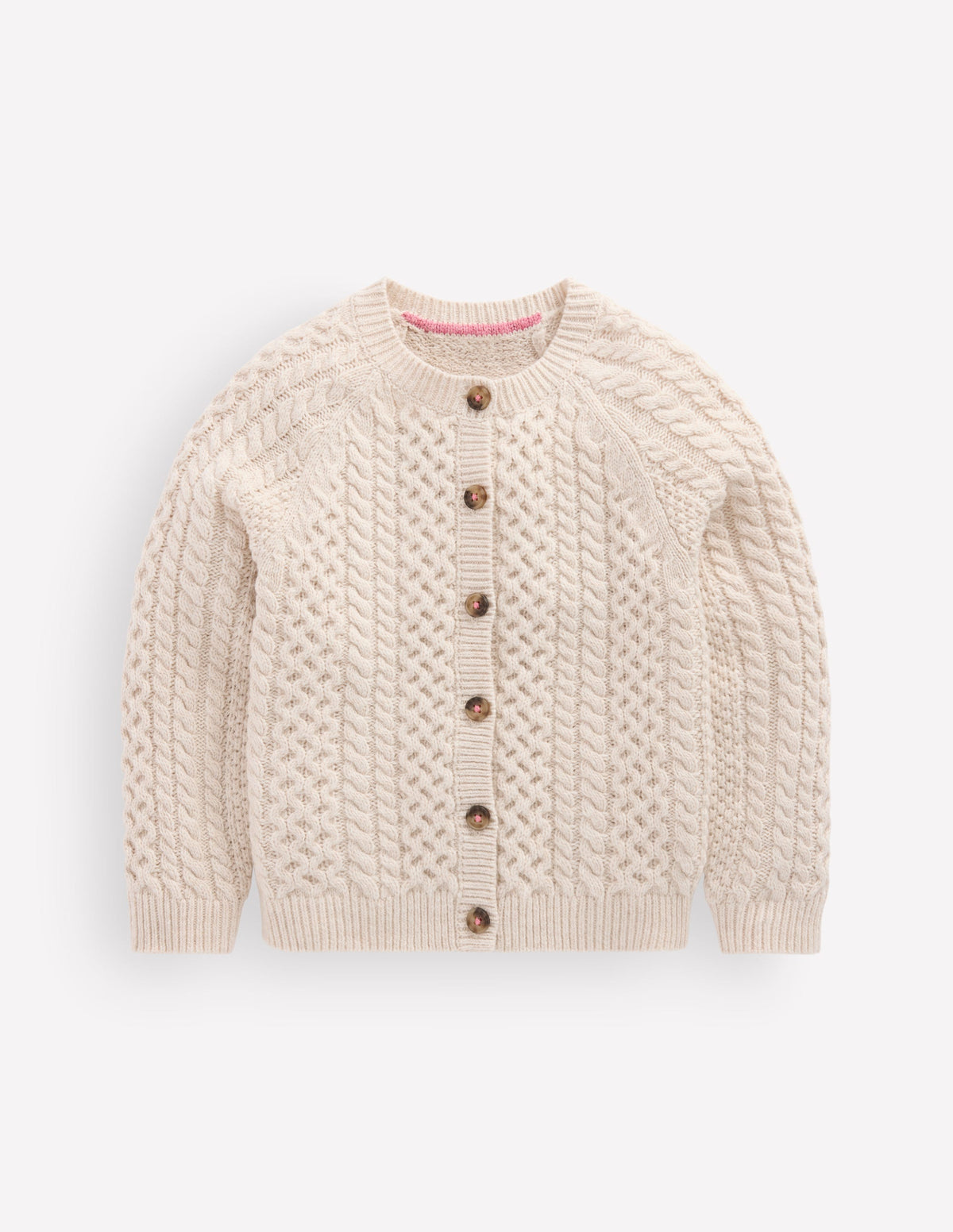 Strickjacke mit Zopfmuster-Beige Meliert-1