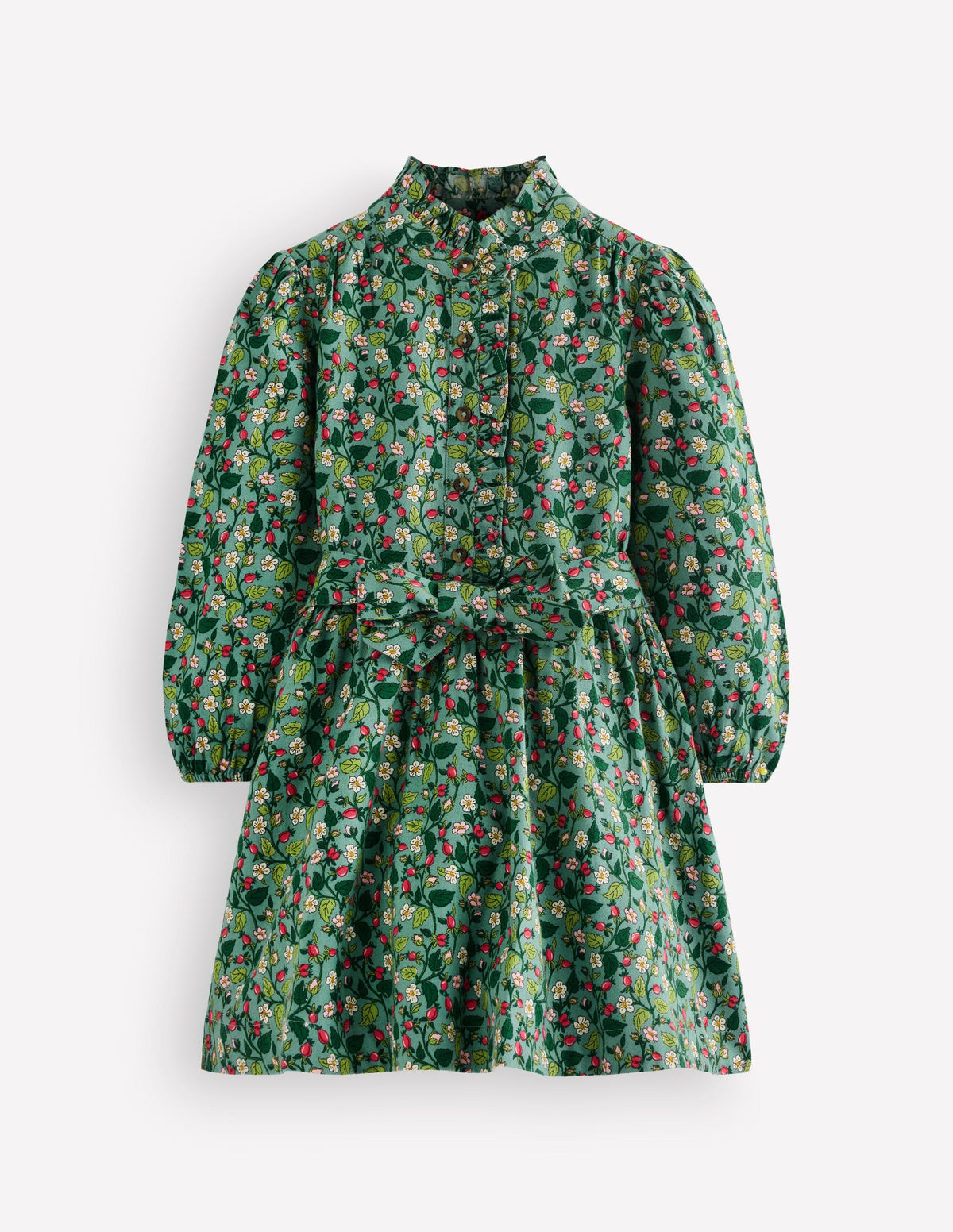 Gerüschtes Maude Hemdblusenkleid-Grün Beeren-Blumenmuster-2