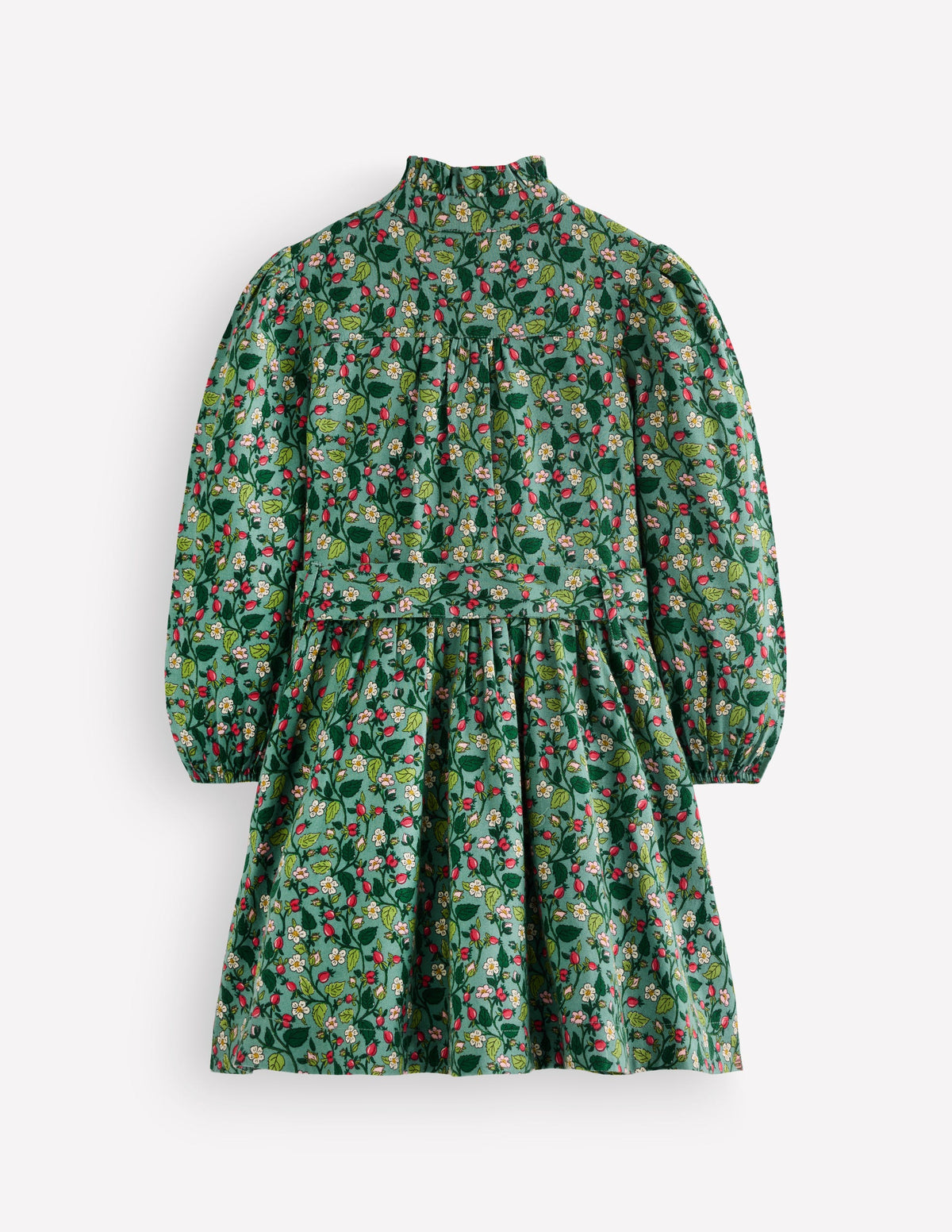 Gerüschtes Maude Hemdblusenkleid-Grün Beeren-Blumenmuster-3