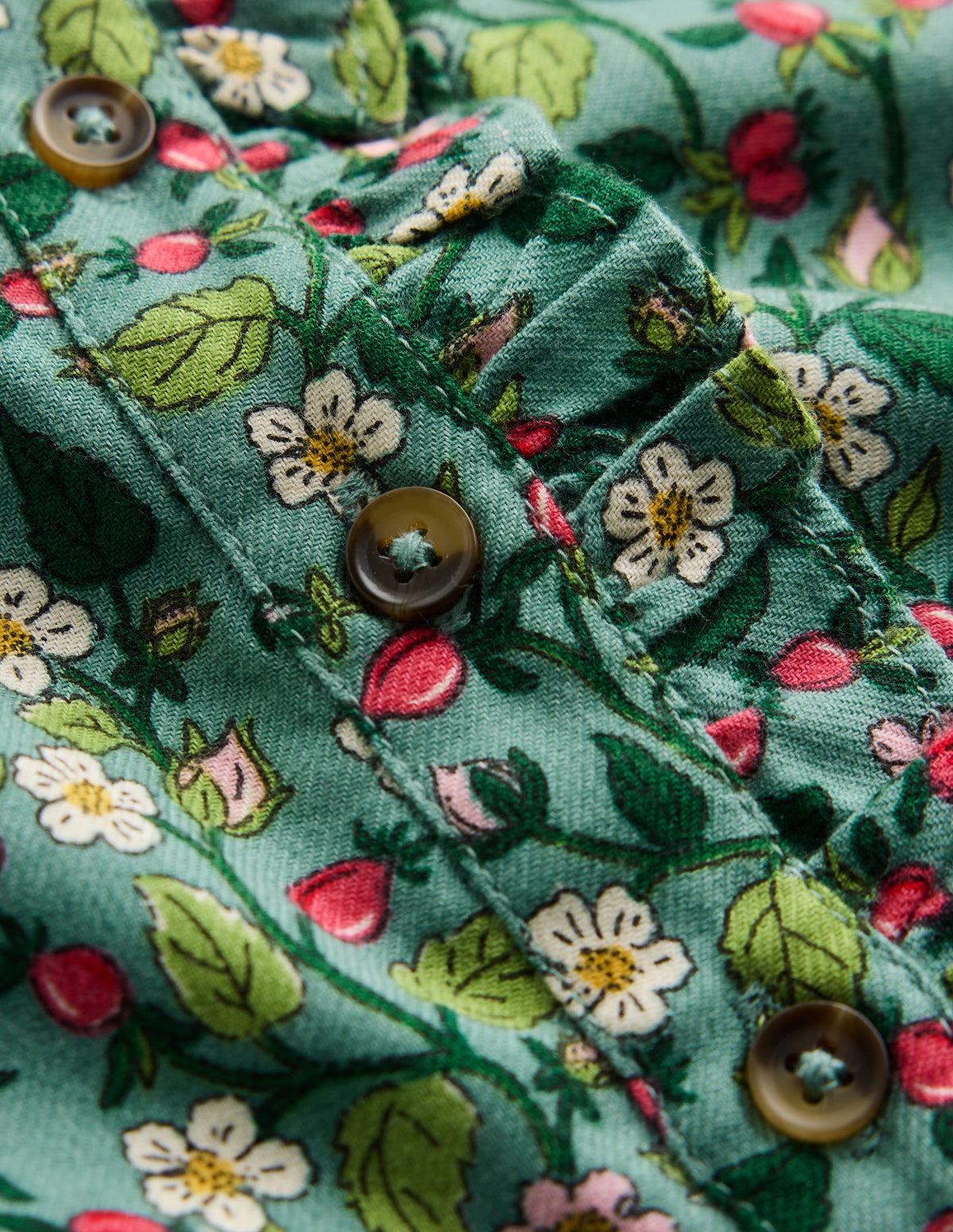 Gerüschtes Maude Hemdblusenkleid-Grün Beeren-Blumenmuster - Image 4