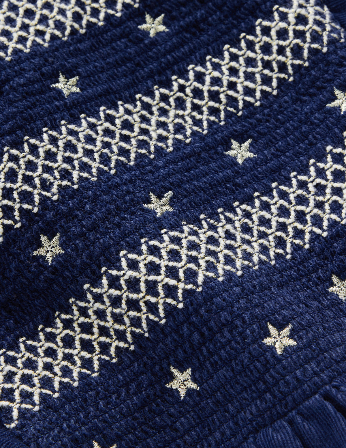 Gesmoktes Glitzerkleid aus Cord-Dunkelblau, Sterne - Image 3