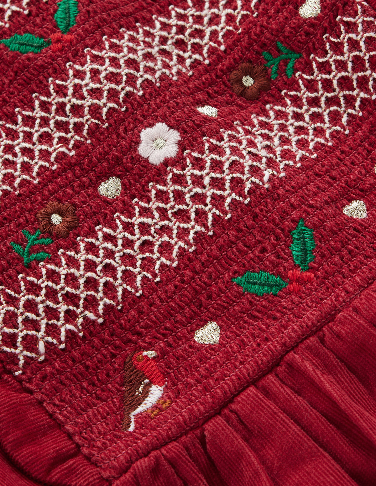 Gesmoktes Glitzerkleid aus Cord-Rot Festlich Rotkehlchen-4