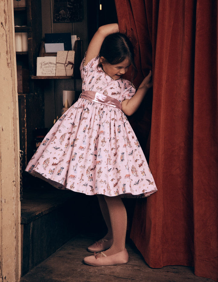 Robe de fête Aubrey à manches bouffantes-Imprimé bureau de poste polaire