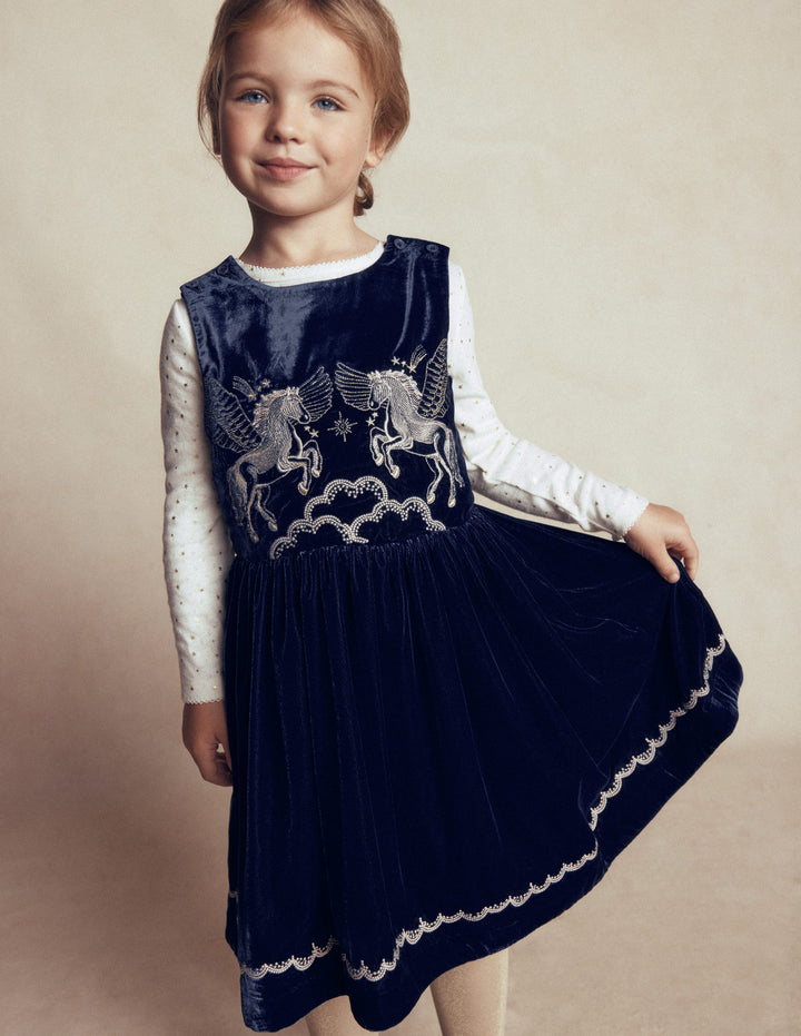 Robe chasuble de fête croisée dans le dos-Pégase bleu marine