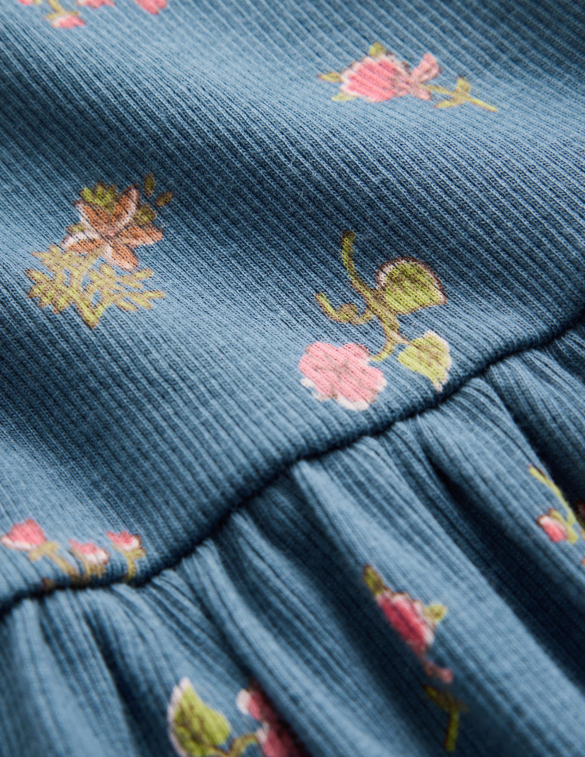 Robe côtelée à col montant-Bleu à Fleurs-3
