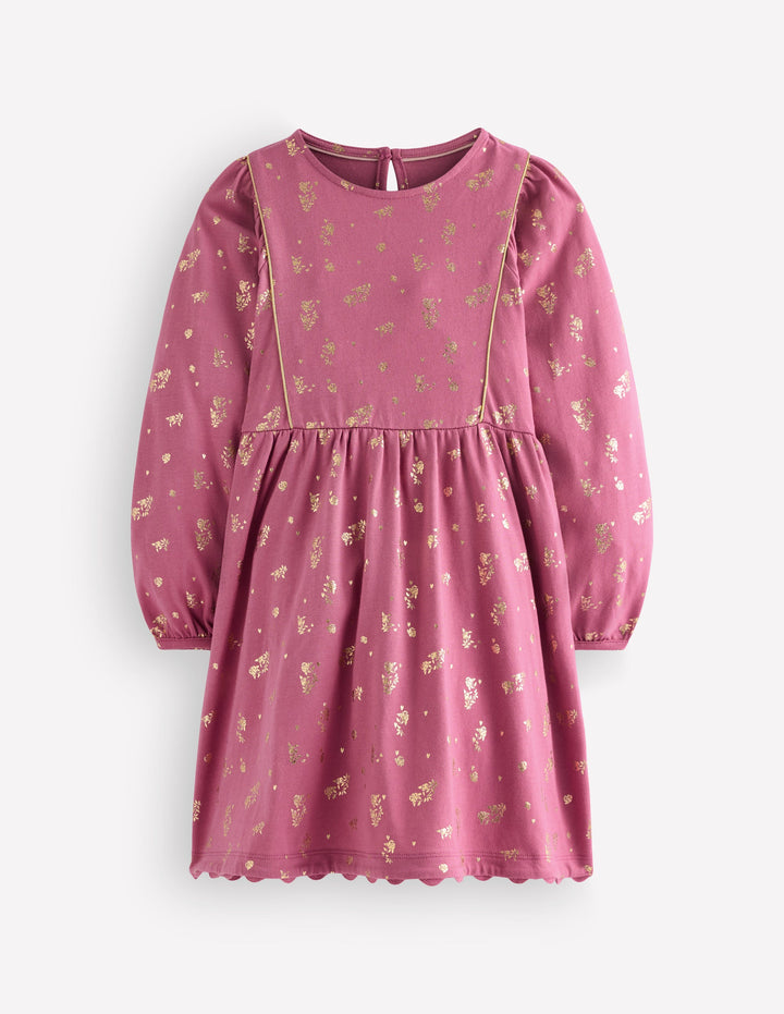 Robe Mabel tournoyante et scintillante-Fleurs métallisées rose