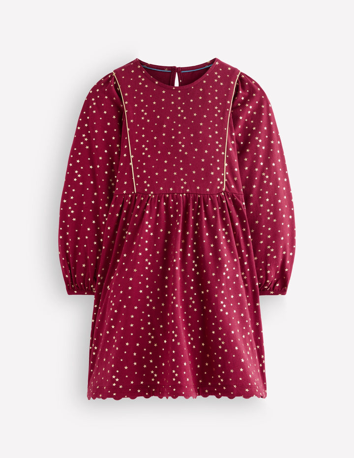 Robe Mabel tournoyante et scintillante-Étoiles métallisées rouge