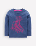 Langarmshirt mit neonfarbenem Superstitch-Design-Schlittschuhe