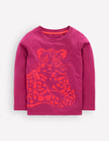 Langarmshirt mit neonfarbenem Superstitch-Design-Mohair, Leopardenmuster