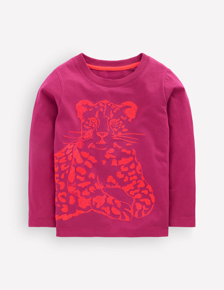 Langarmshirt mit neonfarbenem Superstitch-Design-Mohair, Leopardenmuster