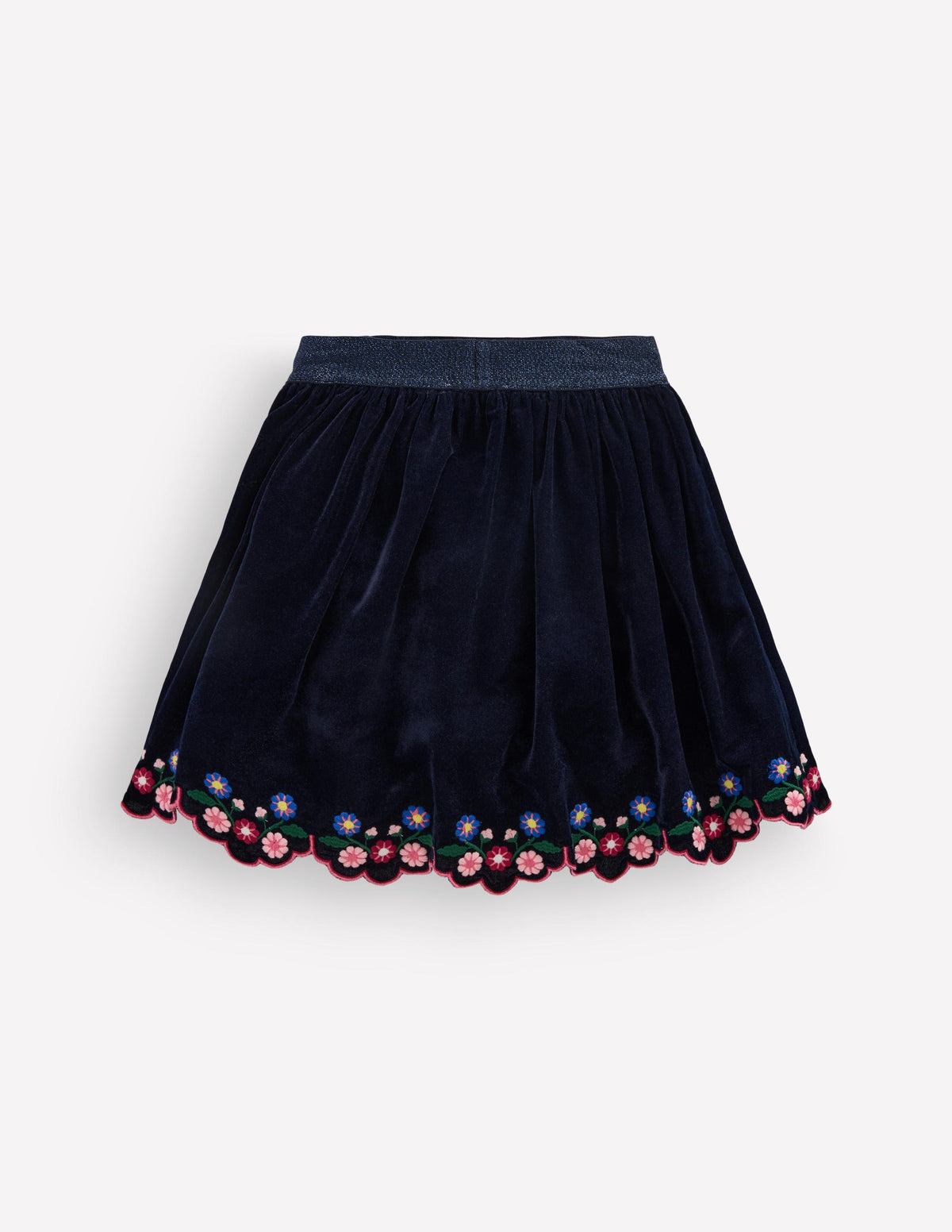 Samtrock mit Muschelsaum-Navy, Stickerei-2