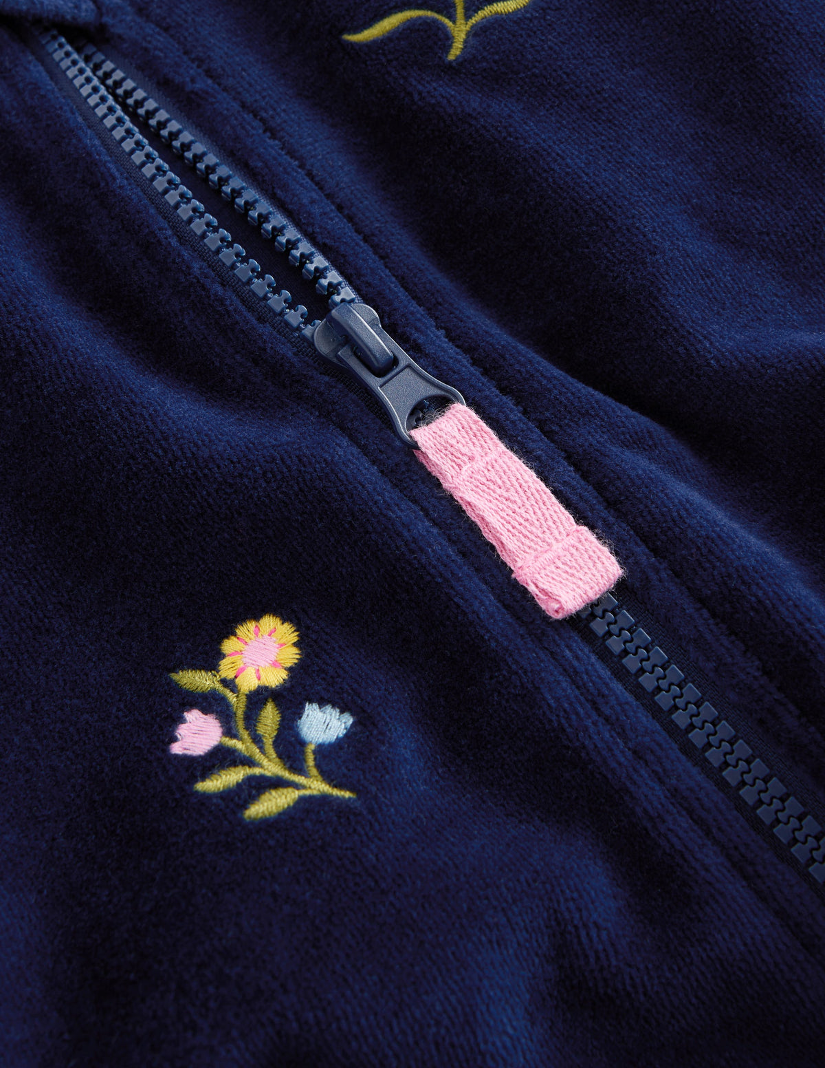 Velour Cosy Zip-through-Navy Floral Embroidery-4