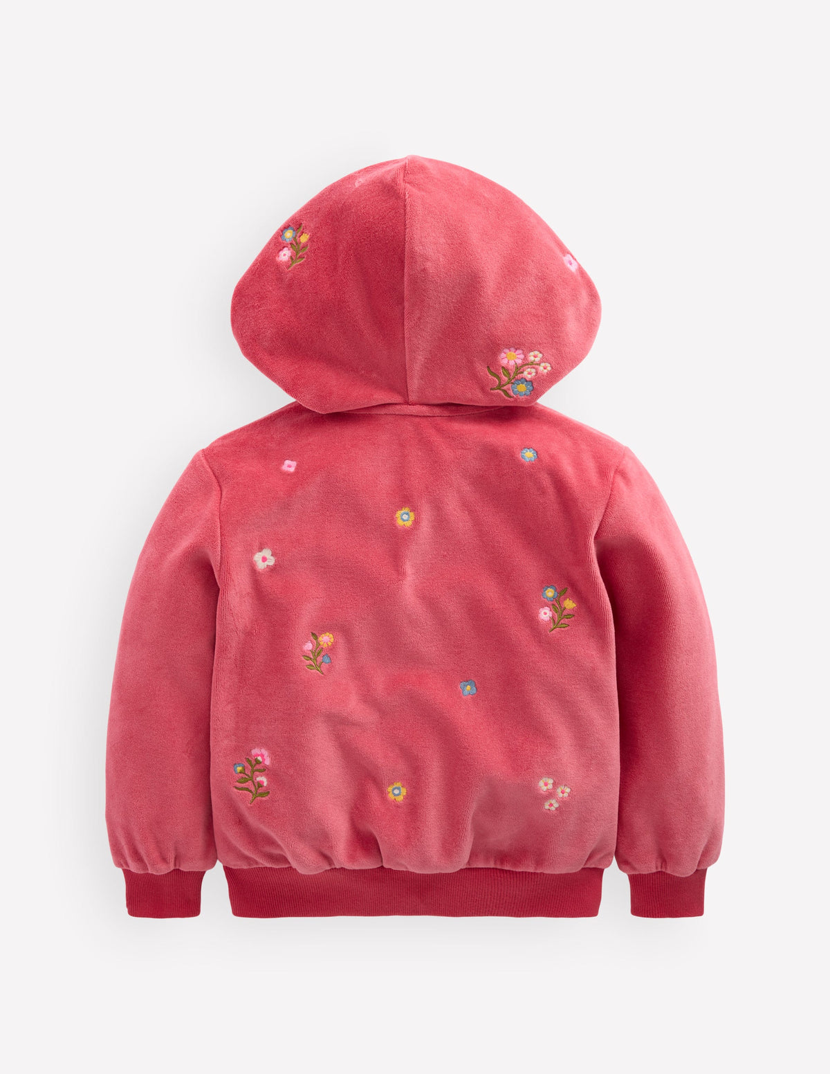 Velours-Sweater mit durchgehendem Reißverschluss-Rosa Blumenmuster Stickerei-2