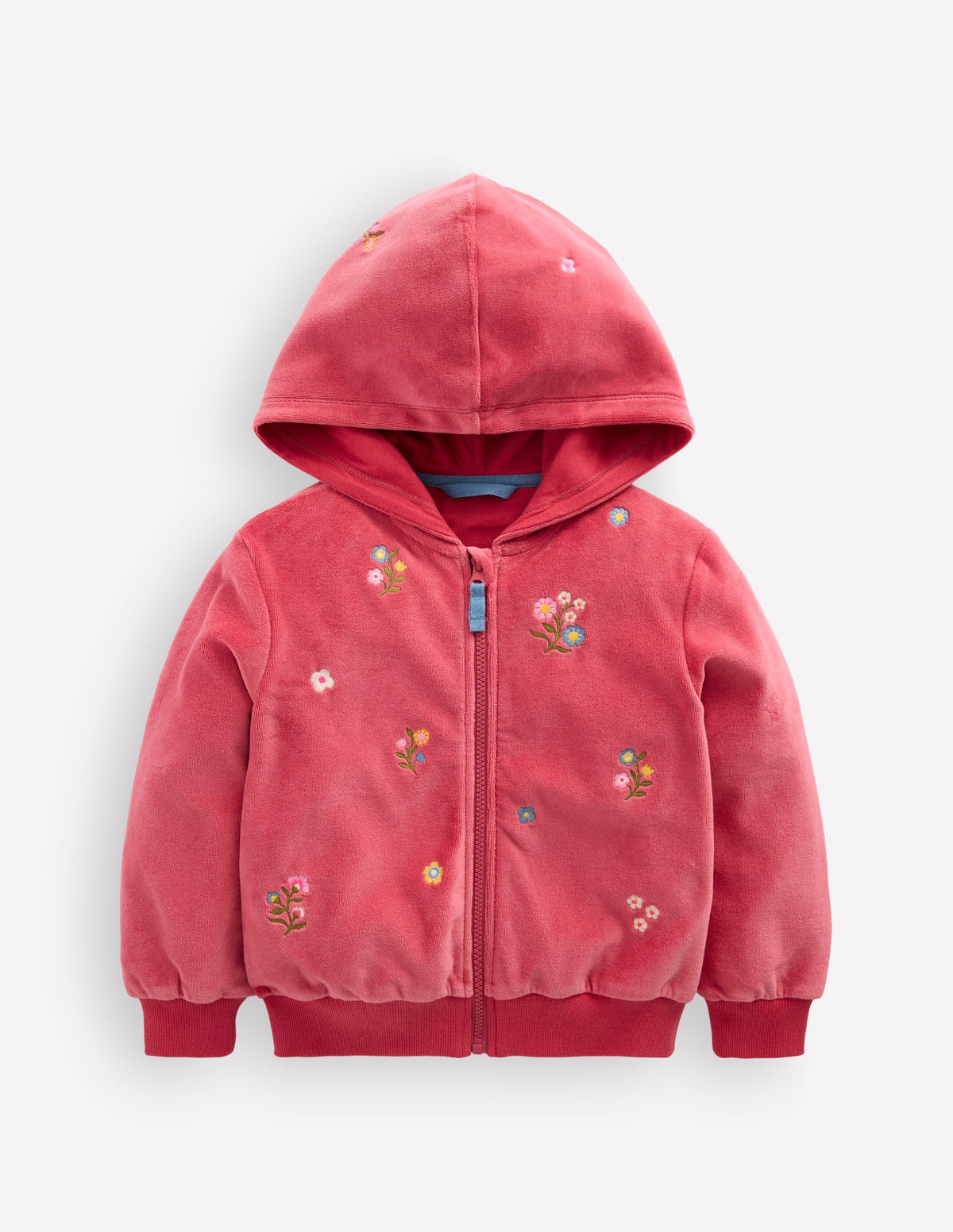 Velours-Sweater mit durchgehendem Reißverschluss-Rosa Blumenmuster Stickerei - Image 1