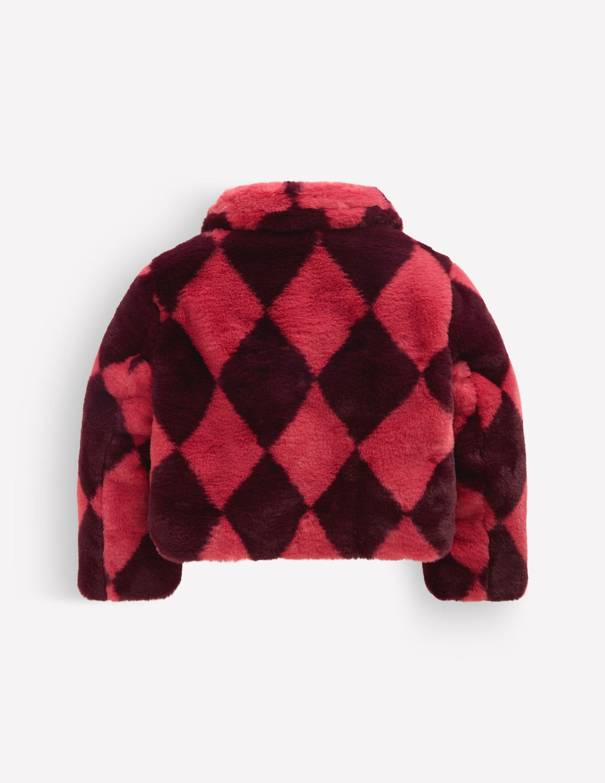 Verkürzte Kunstfelljacke-Rosa Argyle - Image 3