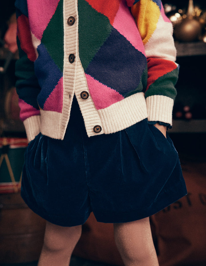Short plissé en velours-Bleu marine universitaire