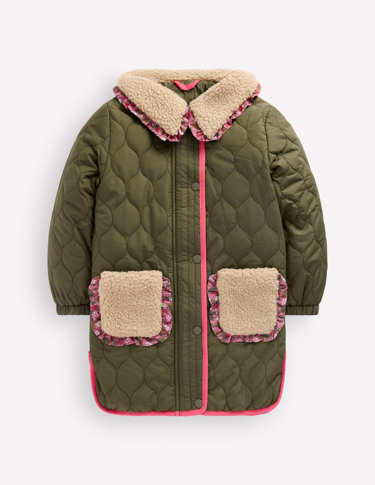 Lange Jacke mit Teddyfellkragen-Waldgrün - Image 1