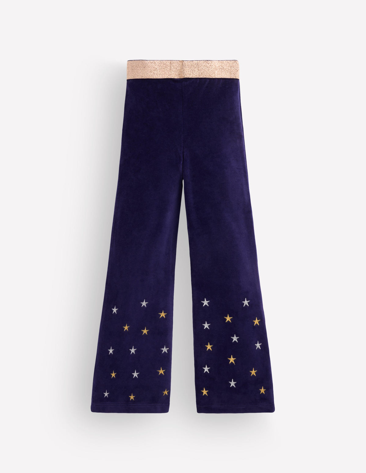 Velvet Flared Leggings-Navy Embroidered Stars-2