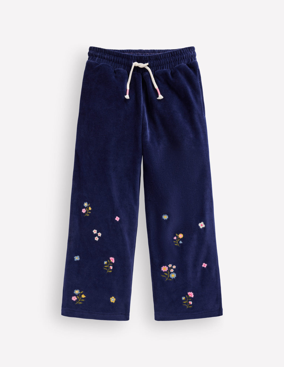 Bas de jogging large en velours-Broderie Bleu Marine-2