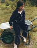 Bas de jogging large en velours-Broderie Bleu Marine