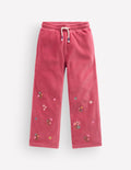 Velours-Jogginghose mit weitem Bein-Rosa, Stickerei