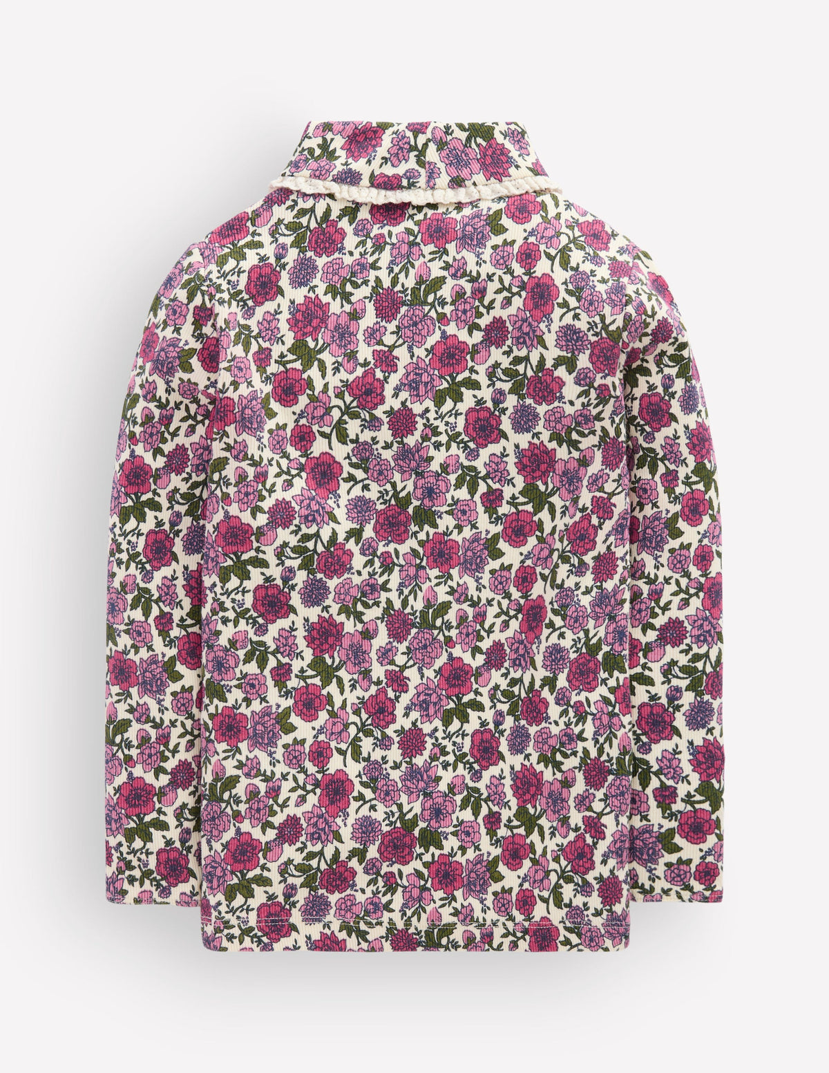 Lace Trim Roll Neck Top-Ivory/Pink Floral-3