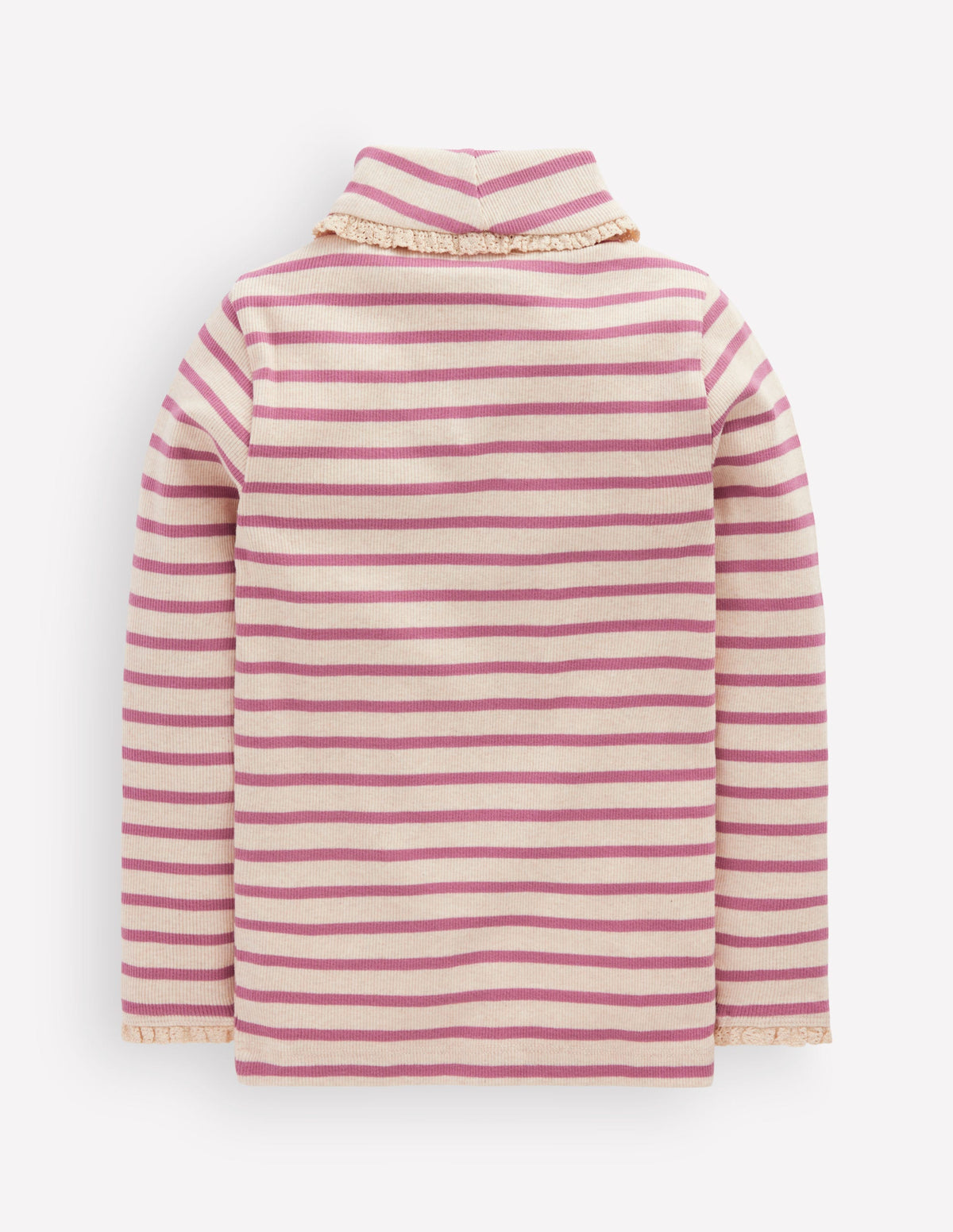 Oberteil mit Rollkragen und Spitzenbesatz-Naturweiß/Rosa Streifen-3