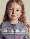 Edie Fair-Isle-Strickjacke-Gletscherblau Verschneite Weihnachten