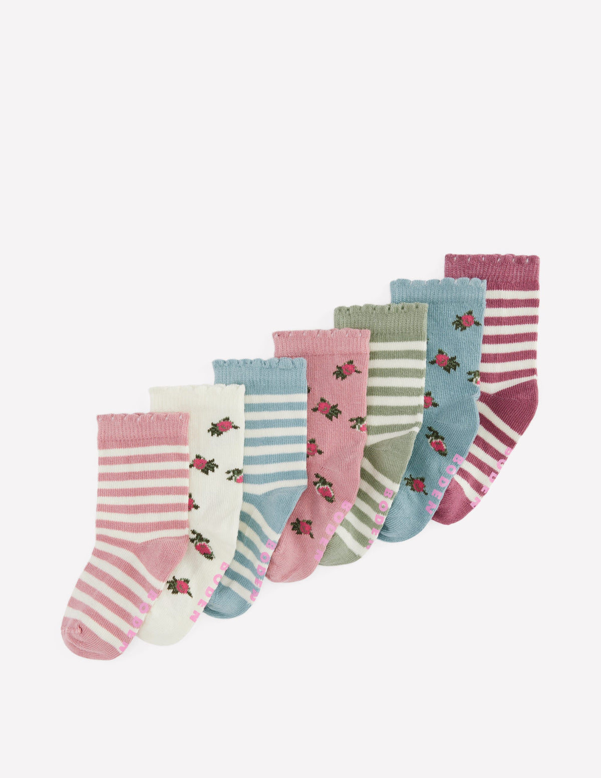 7 paires de chaussettes bébé-Rayé à Fleurs-1