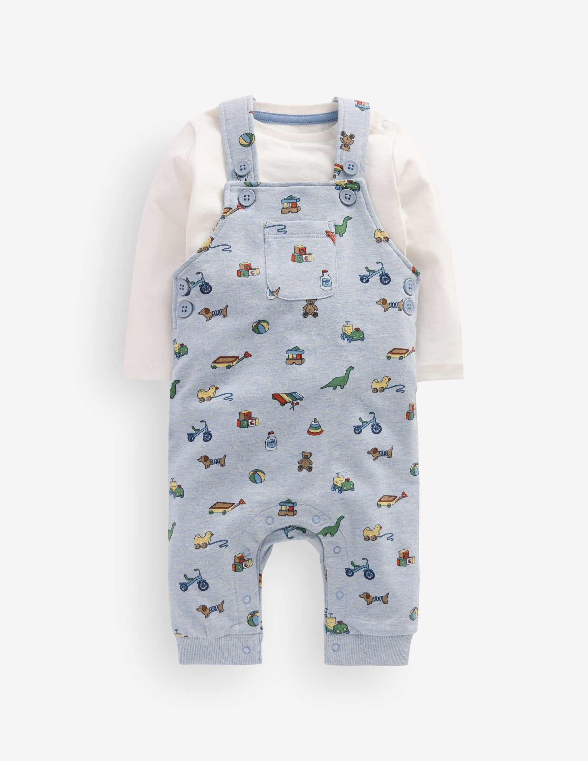 Latzhosen-Set aus Jersey-Blau Meliert Spielzimmer Muster-1
