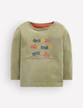 T-shirt manches longues à appliqué-Trains vert