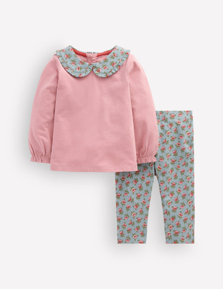 Jersey-Set mit Kragen-Rosa/Blau Kleines Blumenmuster