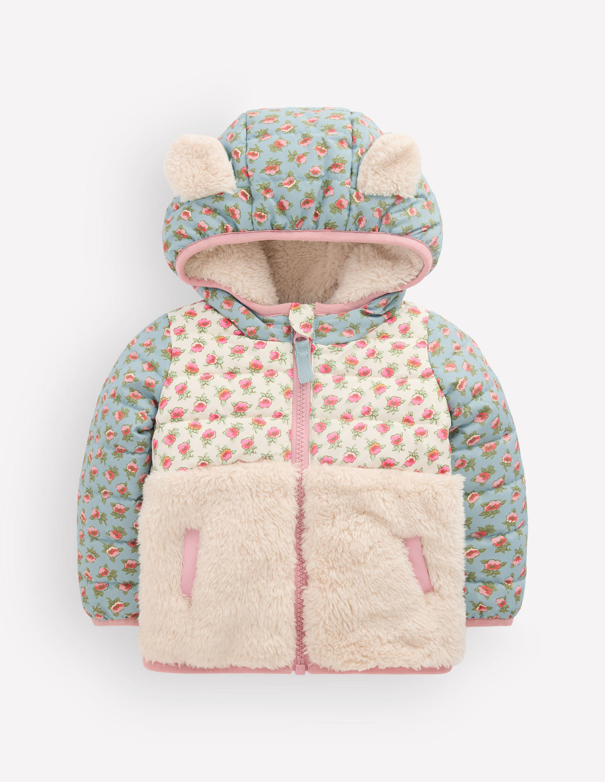 Borg-Jacke-Blau Kuddelmuddel Blumenmuster - Image 1