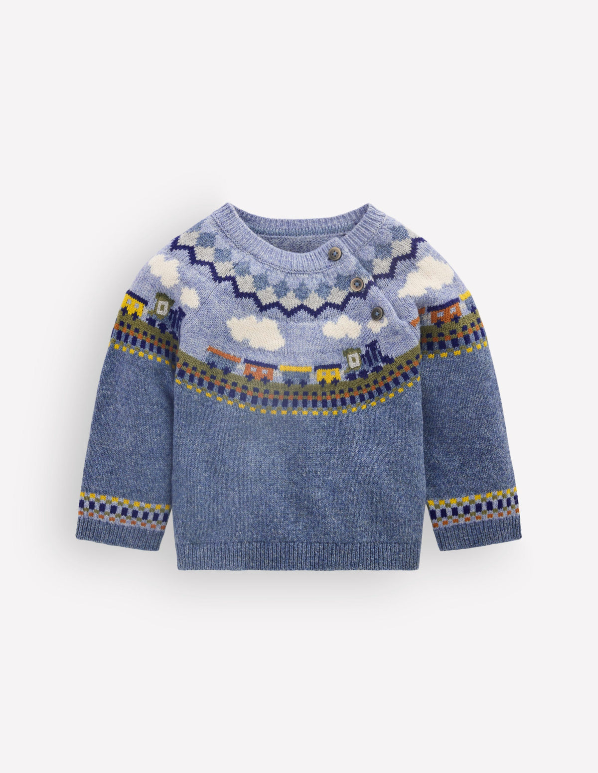 Pull motif jacquard-Train bleu glacier chiné-1