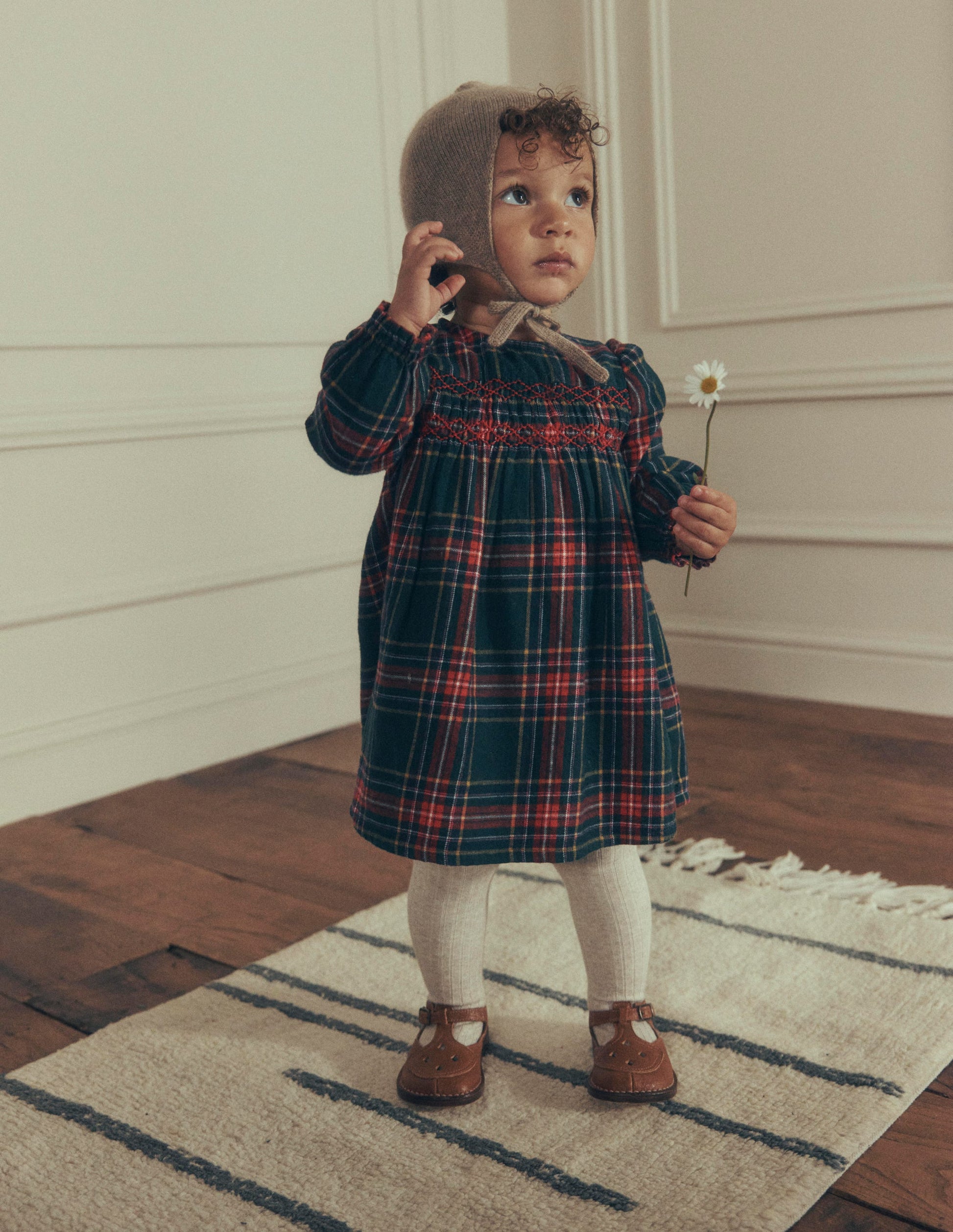 Smocked Occasion Dress-Green Family Check-8