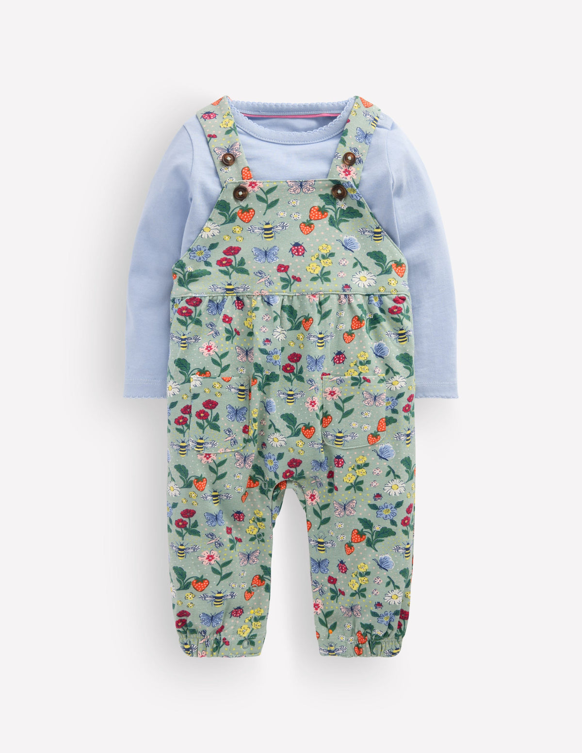Jersey Dungarees Set-Green Bee Garden-1