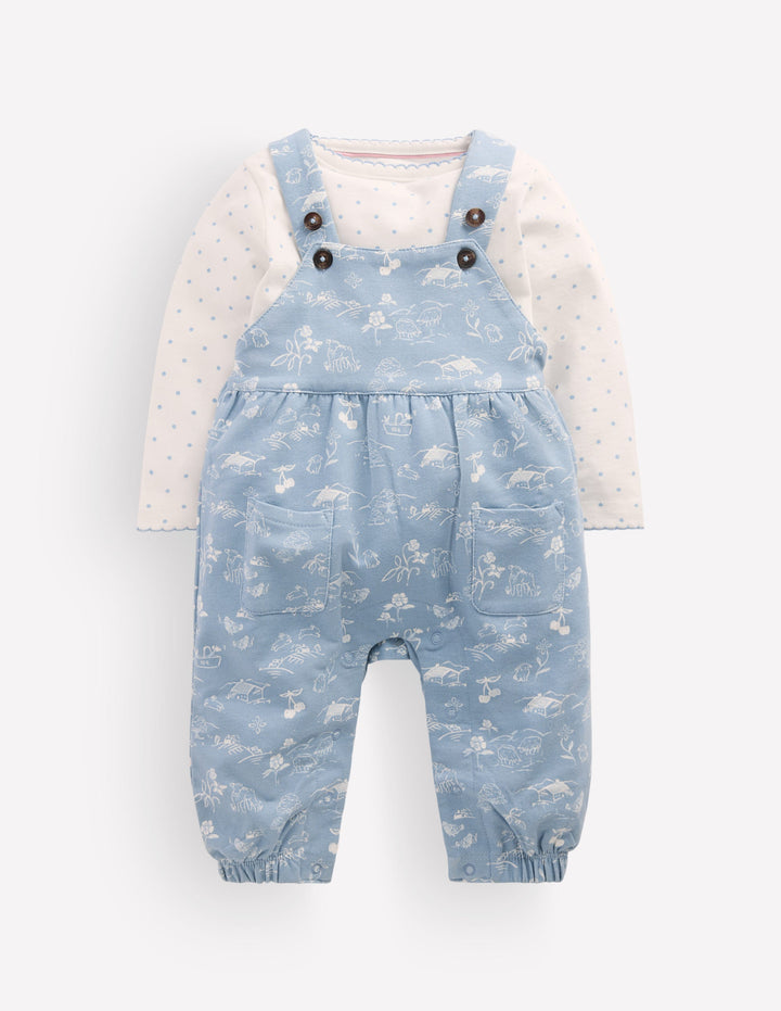 Latzhosen-Set aus Jersey-Blau Linear Farm