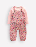 Ensemble avec salopette en jersey-Motif petites fleurs multi