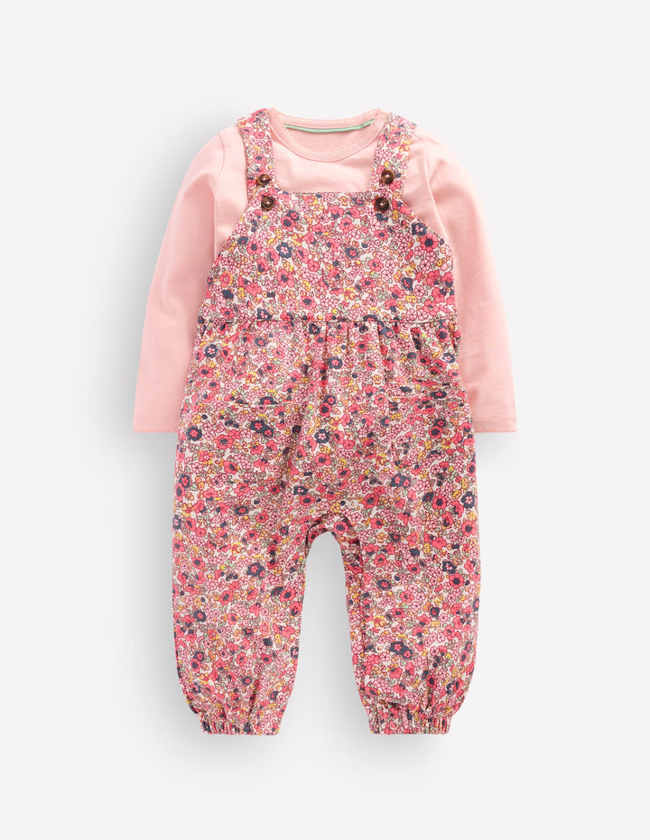 Latzhosen-Set aus Jersey-Bunt Kleines Blumenmuster