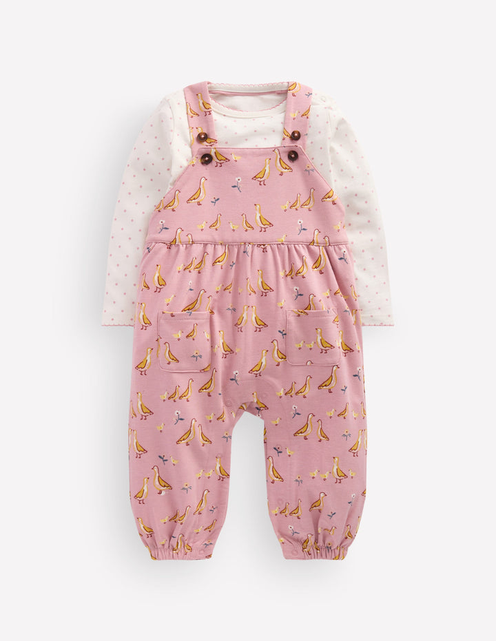 Latzhosen-Set aus Jersey-Rosa Enten