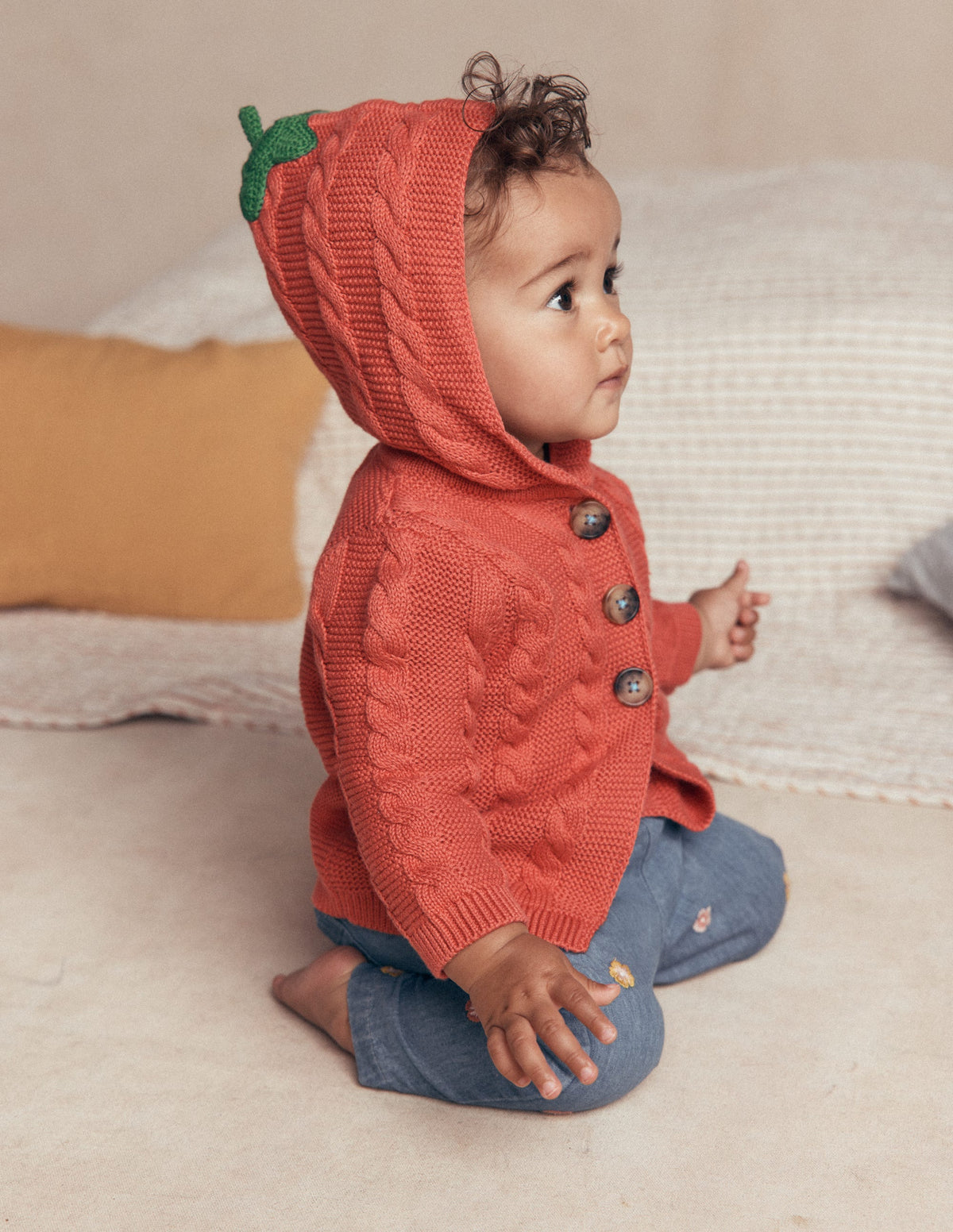 Originelle, gestrickte Baumwolljacke-Terrakotta-Ton Kürbis-5