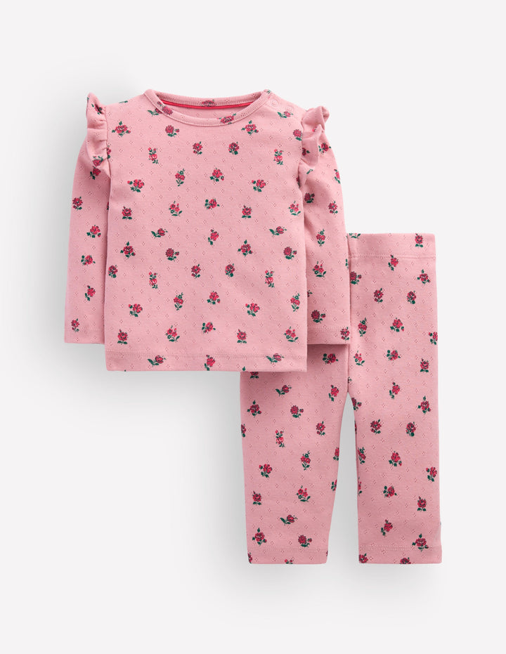 Pointelle-Set aus Baumwolle-Rosa Blumenmuster