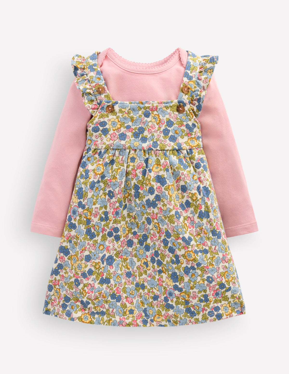 Jersey Pinny Dress Set-Blue Multi Ditsy Floral-1
