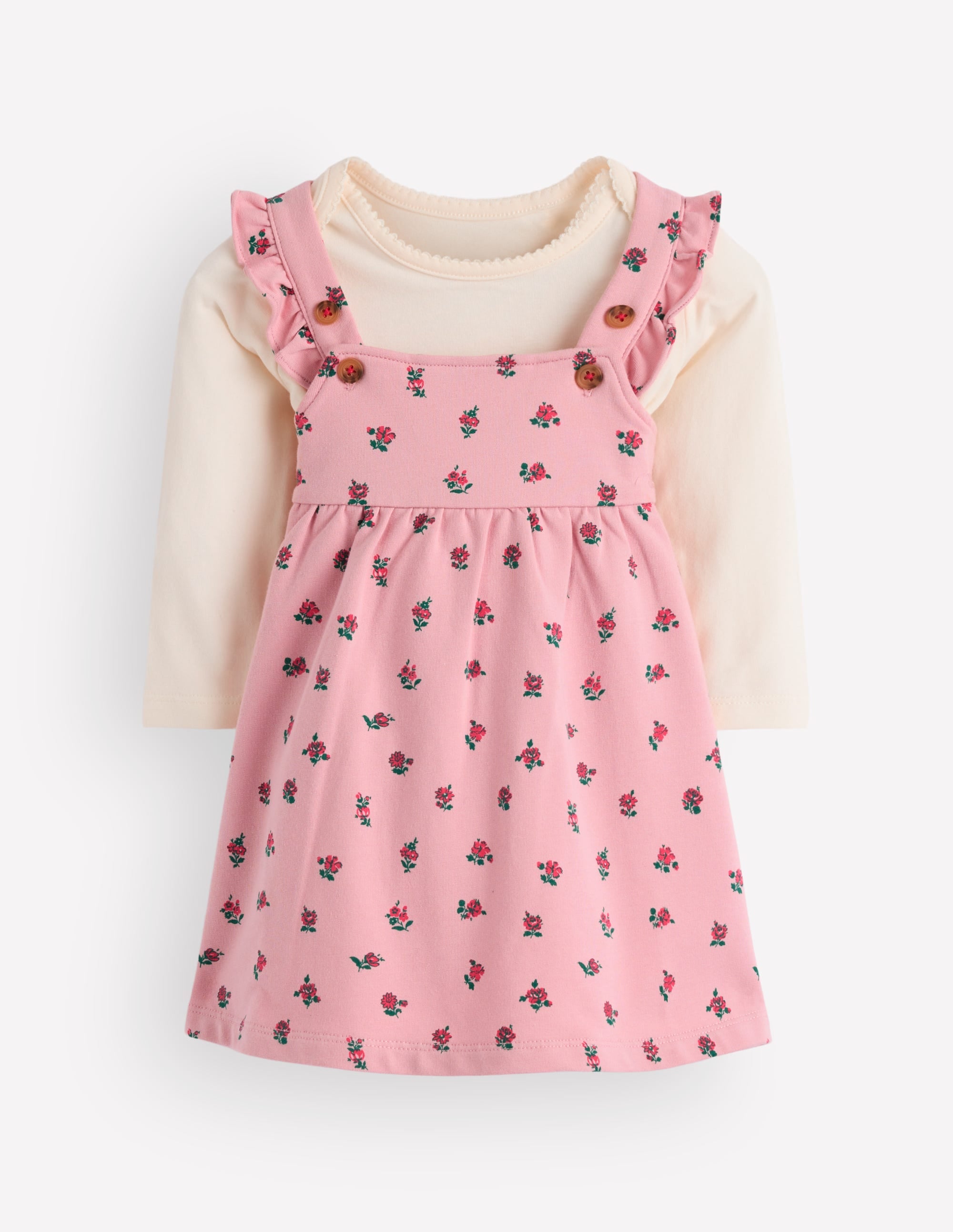 Ensemble robe chasuble en jersey-Petites roses vintage rose - Image 1