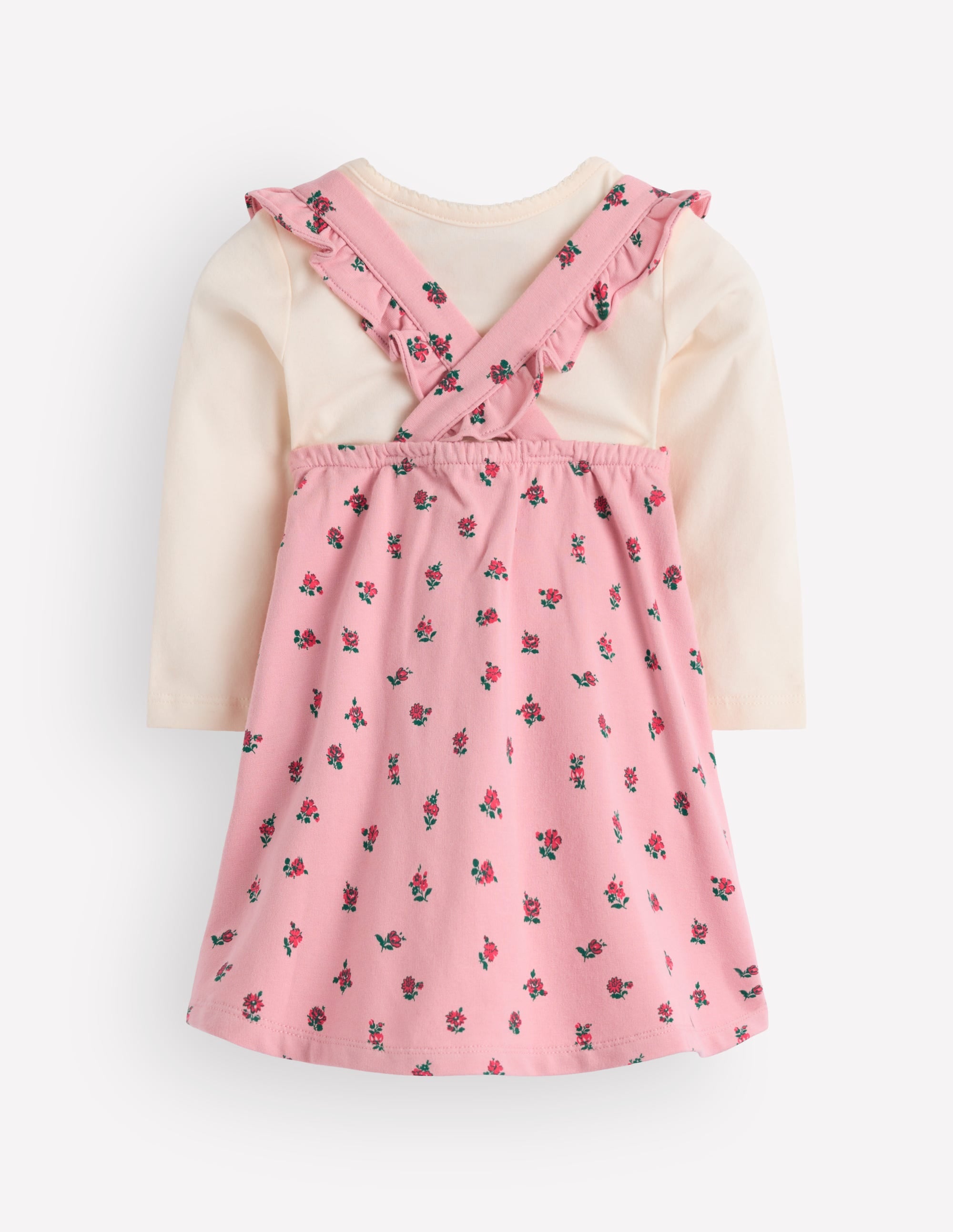 Ensemble robe chasuble en jersey-Petites roses vintage rose - Image 2