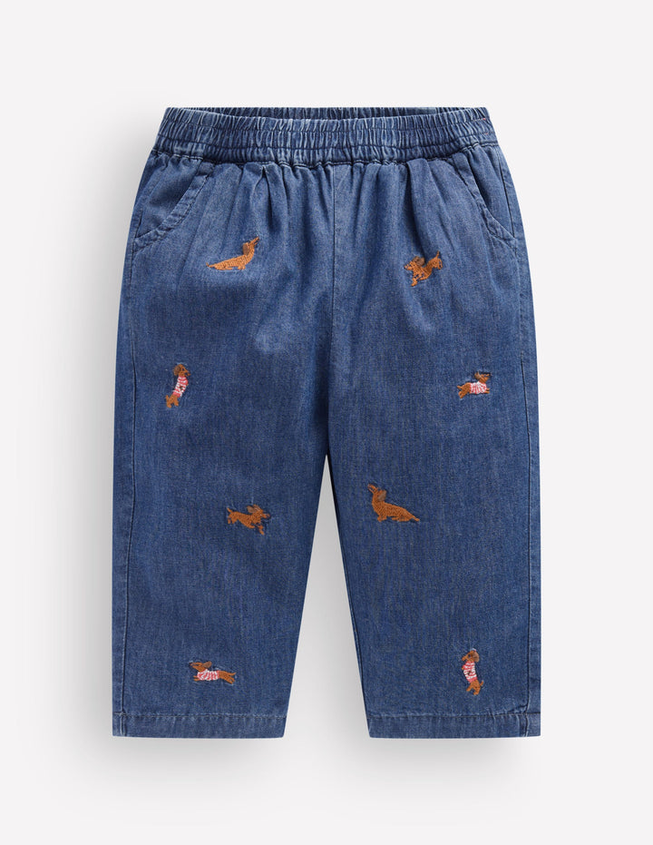 Bestickte Chambray-Hose-Chambray Hunde